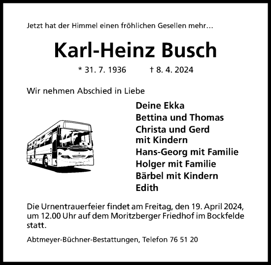 Traueranzeige von Karl-Heinz Busch von Hildesheimer Allgemeine Zeitung