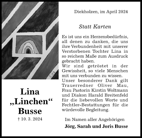 Traueranzeige von Lina Busse von Hildesheimer Allgemeine Zeitung