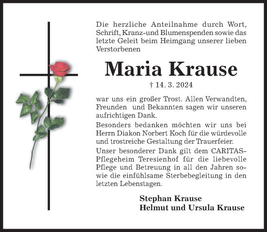 Traueranzeige von Maria Krause von Hildesheimer Allgemeine Zeitung