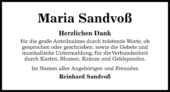 Traueranzeige von Maria Sandvoß von Hildesheimer Allgemeine Zeitung