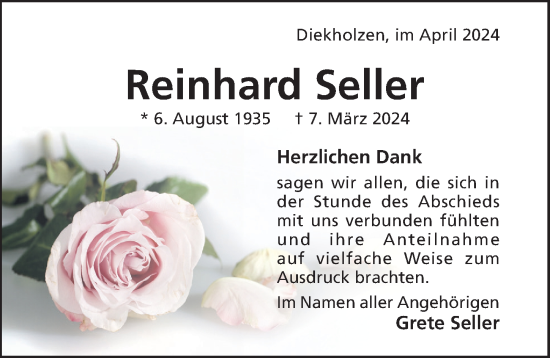 Traueranzeige von Reinhard Seller von Hildesheimer Allgemeine Zeitung