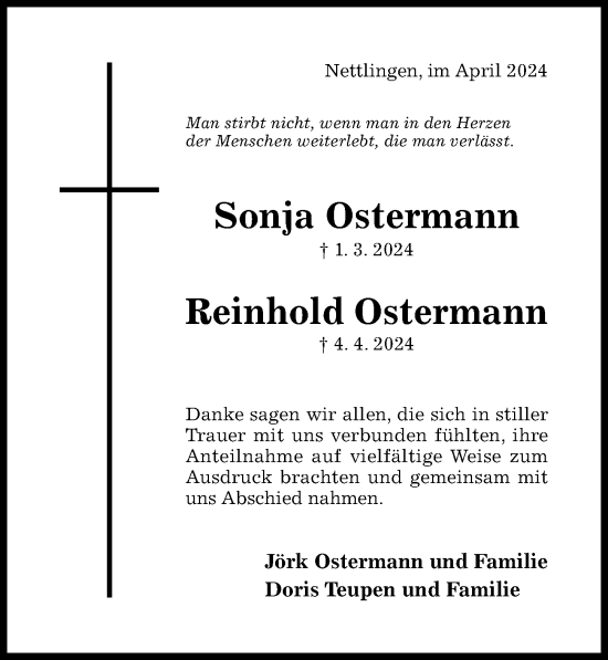 Traueranzeige von Reinhold Ostermann von Hildesheimer Allgemeine Zeitung