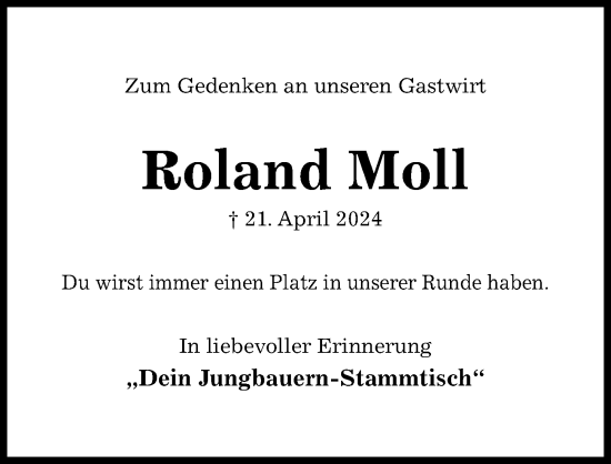 Traueranzeige von Roland Moll von Hildesheimer Allgemeine Zeitung