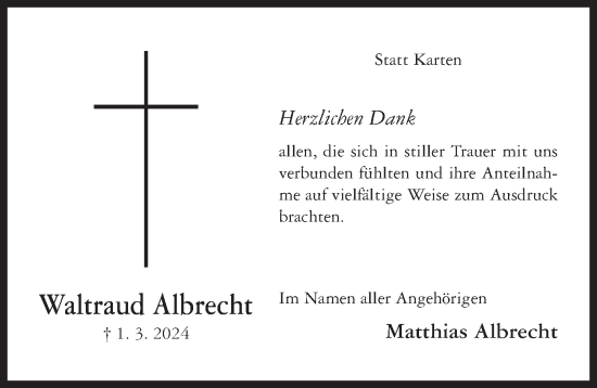 Traueranzeige von Waltraud Albrecht von Hildesheimer Allgemeine Zeitung