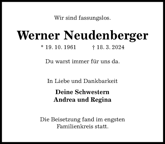 Traueranzeige von Werner Neudenberger von Hildesheimer Allgemeine Zeitung