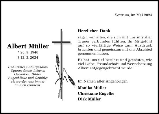 Traueranzeige von Albert Müller von Hildesheimer Allgemeine Zeitung