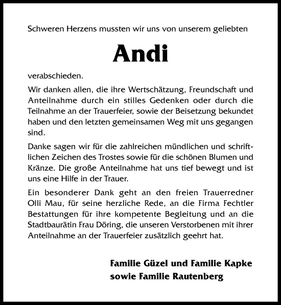 Traueranzeige von Andi  von Hildesheimer Allgemeine Zeitung