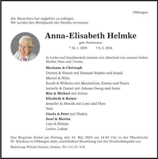 Traueranzeige von Anna-Elisabeth Helmke von Hildesheimer Allgemeine Zeitung