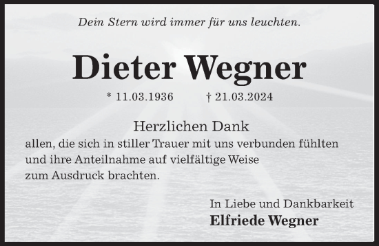 Traueranzeige von Dieter Wegner von Hildesheimer Allgemeine Zeitung