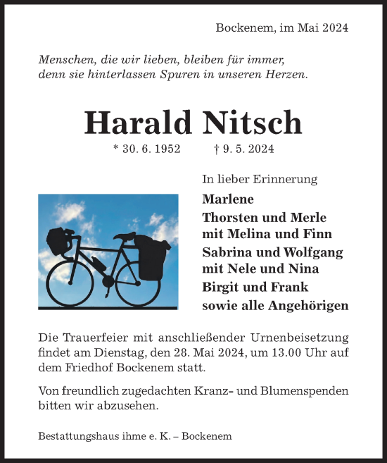 Traueranzeige von Harald Nitsch von Hildesheimer Allgemeine Zeitung