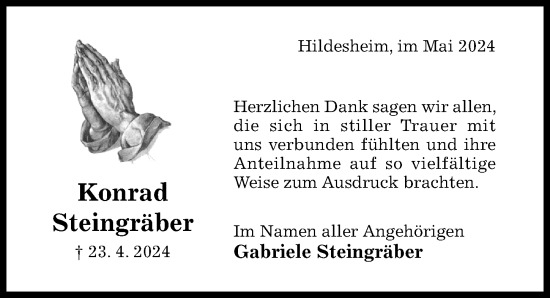 Traueranzeige von Konrad Steingräber von Hildesheimer Allgemeine Zeitung