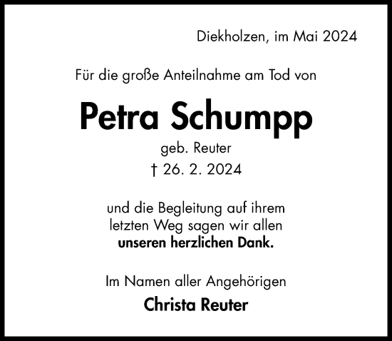 Traueranzeige von Petra Schumpp von Hildesheimer Allgemeine Zeitung