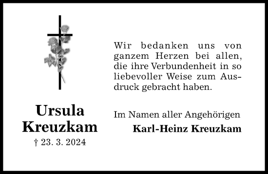 Traueranzeige von Ursula Kreuzkam von Hildesheimer Allgemeine Zeitung