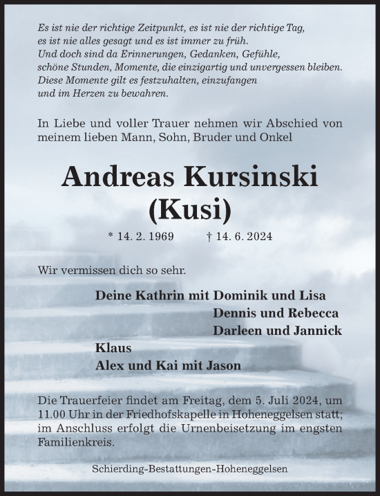 Traueranzeige von Andreas Kursinski von Hildesheimer Allgemeine Zeitung