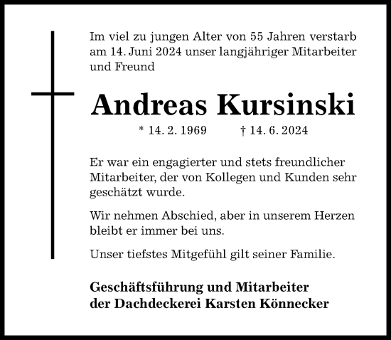 Traueranzeige von Andreas Kursinski von Hildesheimer Allgemeine Zeitung