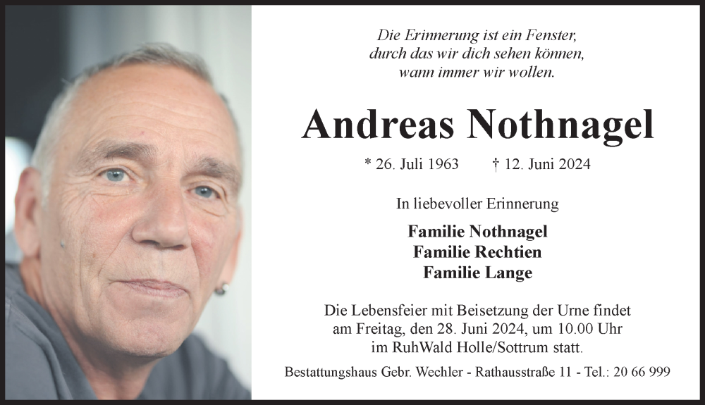  Traueranzeige für Andreas Nothnagel vom 22.06.2024 aus Hildesheimer Allgemeine Zeitung