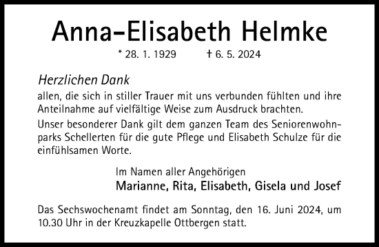 Traueranzeige von Anna-Elisabeth Helmke von Hildesheimer Allgemeine Zeitung