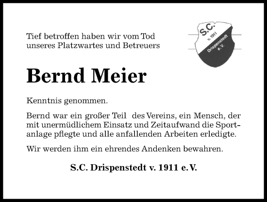 Traueranzeige von Bernd Meier von Hildesheimer Allgemeine Zeitung