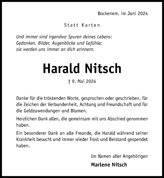 Traueranzeige von Harald Nitsch von Hildesheimer Allgemeine Zeitung