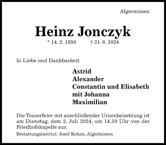 Traueranzeige von Heinz Jonczyk von Hildesheimer Allgemeine Zeitung