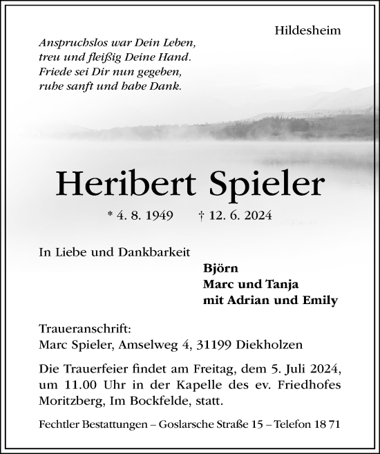 Traueranzeige von Heribert Spieler von Hildesheimer Allgemeine Zeitung