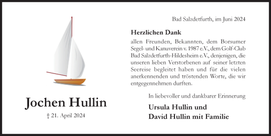 Traueranzeige von Jochen Hullin von Hildesheimer Allgemeine Zeitung