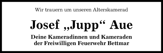 Traueranzeige von Josef Aue von Hildesheimer Allgemeine Zeitung