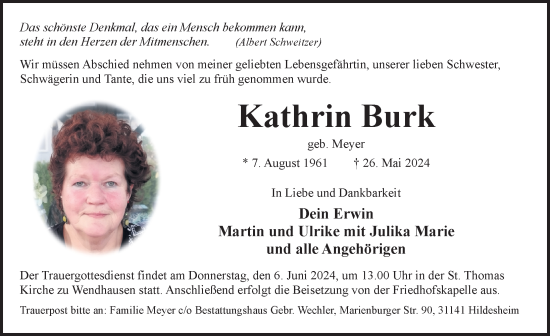 Traueranzeige von Kathrin Burk von Hildesheimer Allgemeine Zeitung