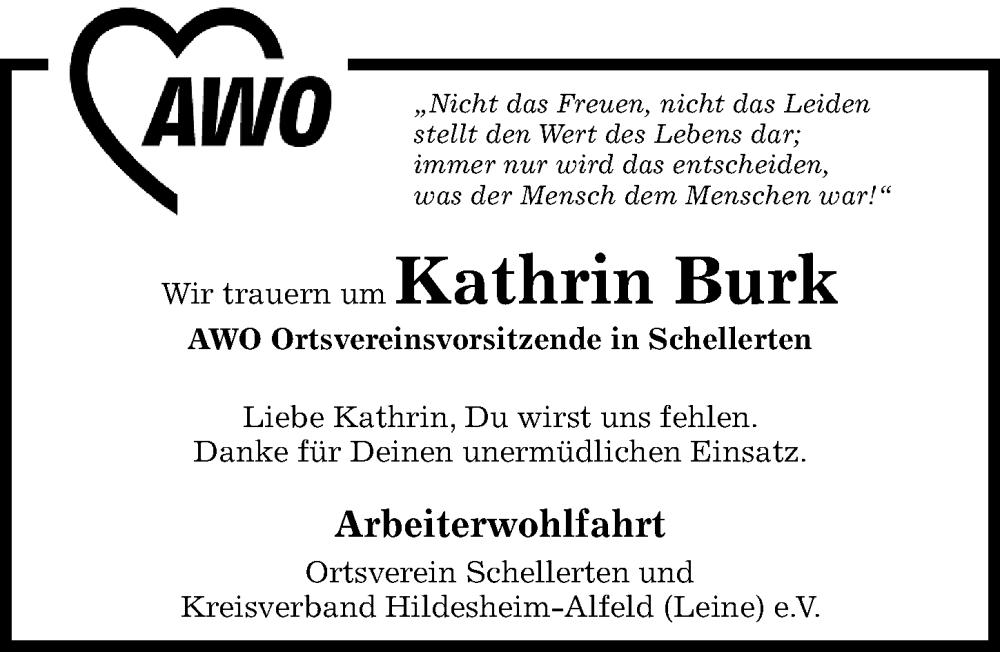  Traueranzeige für Kathrin Burk vom 01.06.2024 aus Hildesheimer Allgemeine Zeitung