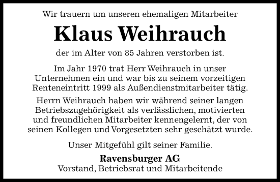 Traueranzeige von Klaus Weihrauch von Hildesheimer Allgemeine Zeitung