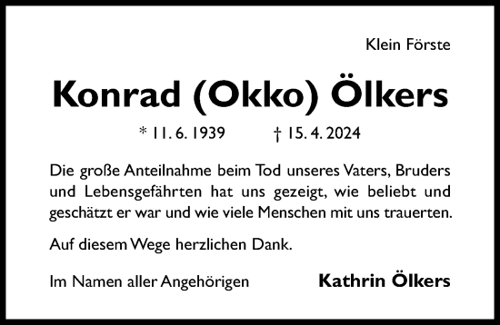 Traueranzeige von Konrad Ölkers von Hildesheimer Allgemeine Zeitung