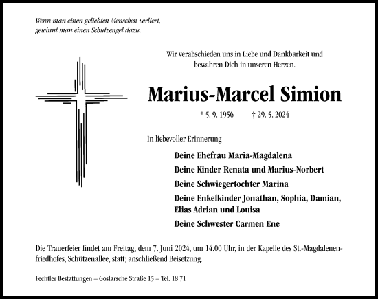 Traueranzeigen von Marius-Marcel Simion | Trauerportal Hildesheimer ...