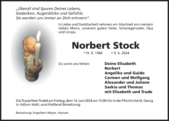 Traueranzeige von Norbert Stock von Hildesheimer Allgemeine Zeitung