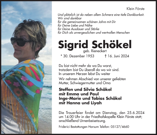 Traueranzeige von Sigrid Schökel von Hildesheimer Allgemeine Zeitung