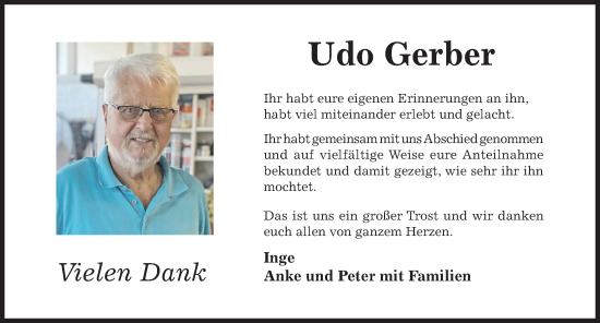 Traueranzeige von Udo Gerber von Hildesheimer Allgemeine Zeitung