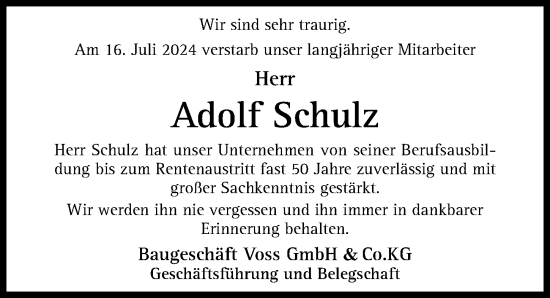 Traueranzeige von Adolf Schulz von Hildesheimer Allgemeine Zeitung