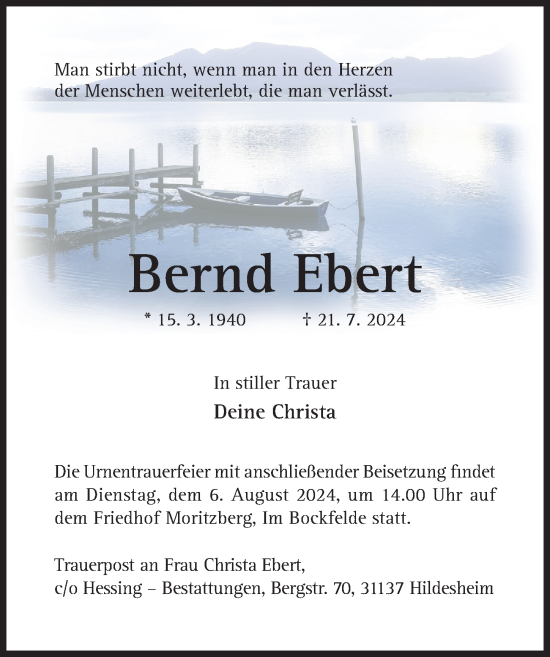 Traueranzeige von Bernd Ebert von Hildesheimer Allgemeine Zeitung