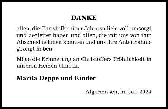 Traueranzeige von Christoffer  von Hildesheimer Allgemeine Zeitung