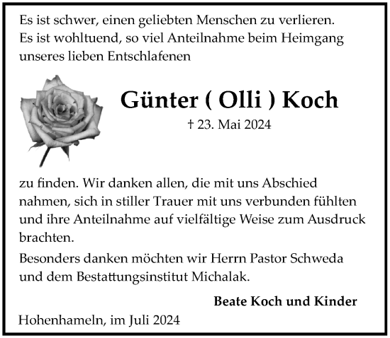 Traueranzeige von Günter Koch von Hildesheimer Allgemeine Zeitung