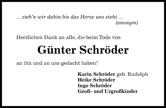 Traueranzeige von Günter Schröder von Hildesheimer Allgemeine Zeitung