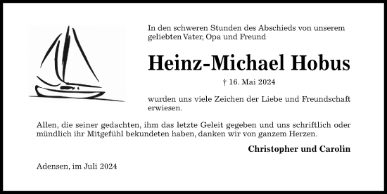 Traueranzeige von Heinz-Michael Hobus von Hildesheimer Allgemeine Zeitung