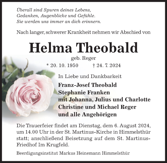 Traueranzeige von Helma Theobald von Hildesheimer Allgemeine Zeitung