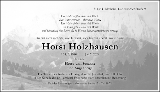 Traueranzeige von Horst Holzhausen von Hildesheimer Allgemeine Zeitung