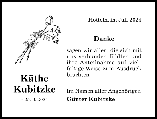 Traueranzeige von Käthe Kubitzke von Hildesheimer Allgemeine Zeitung