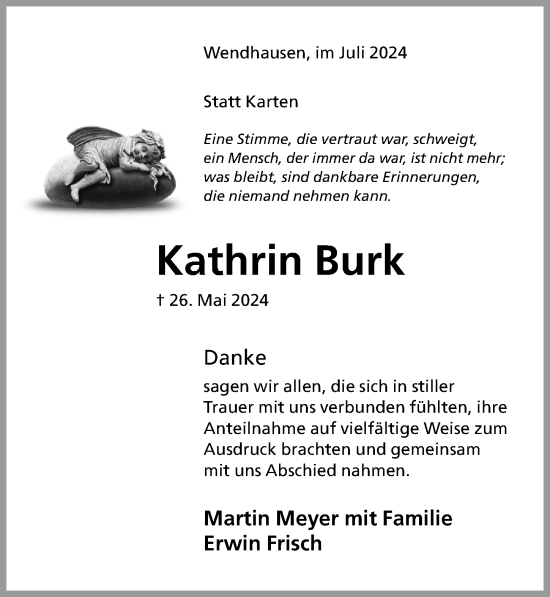 Traueranzeige von Kathrin Burk von Hildesheimer Allgemeine Zeitung