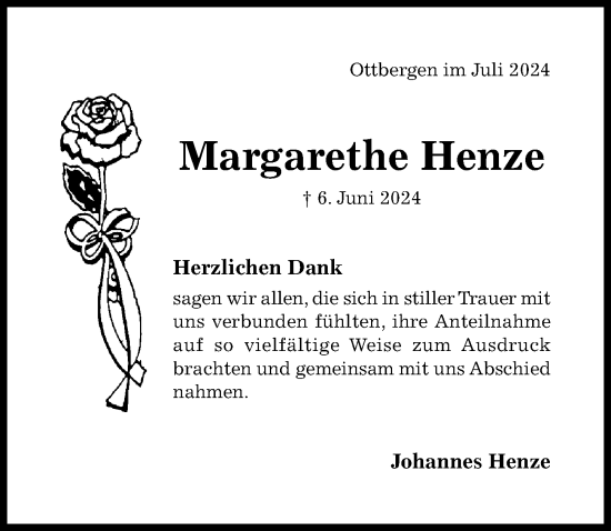 Traueranzeige von Margarethe Henze von Hildesheimer Allgemeine Zeitung