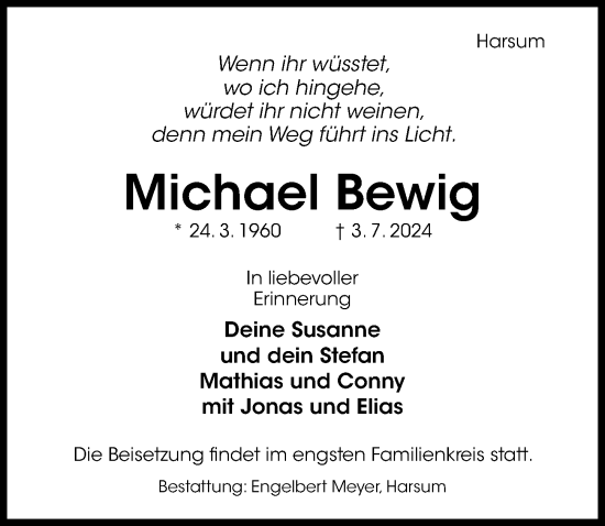 Traueranzeige von Michael Bewig von Hildesheimer Allgemeine Zeitung