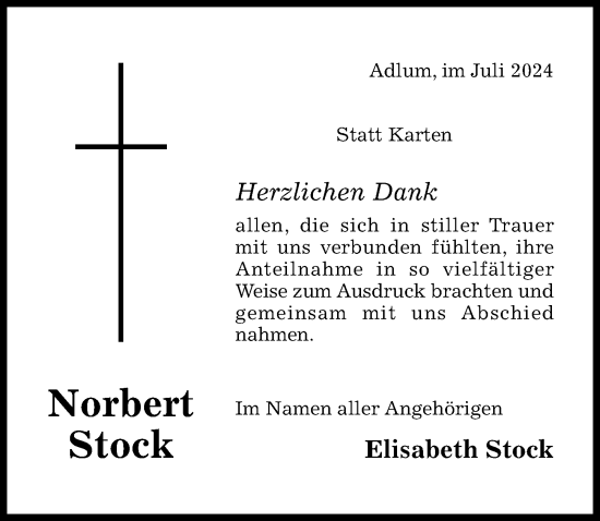 Traueranzeige von Norbert Stock von Hildesheimer Allgemeine Zeitung