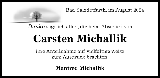 Traueranzeige von Carsten Michallik von Hildesheimer Allgemeine Zeitung