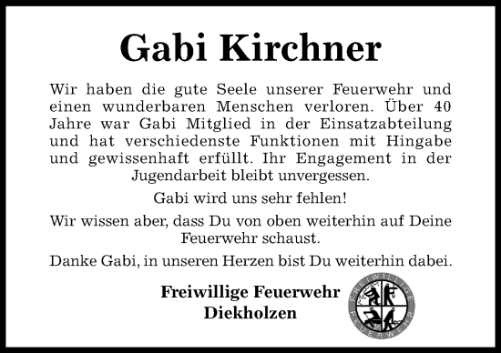 Traueranzeige von Gabi Kirchner von Hildesheimer Allgemeine Zeitung